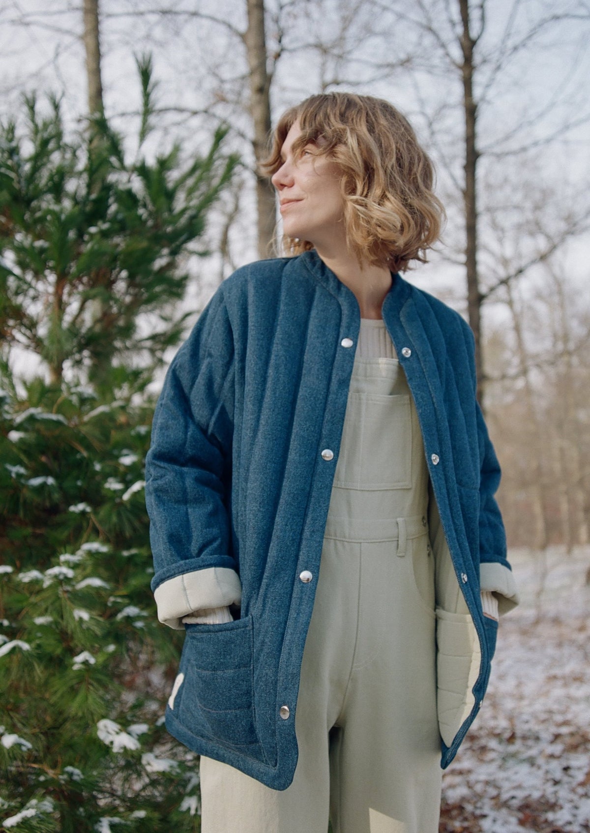 Sawyer Quilted Jacket Denim / Eucalyptus - KORDAL STUDIO