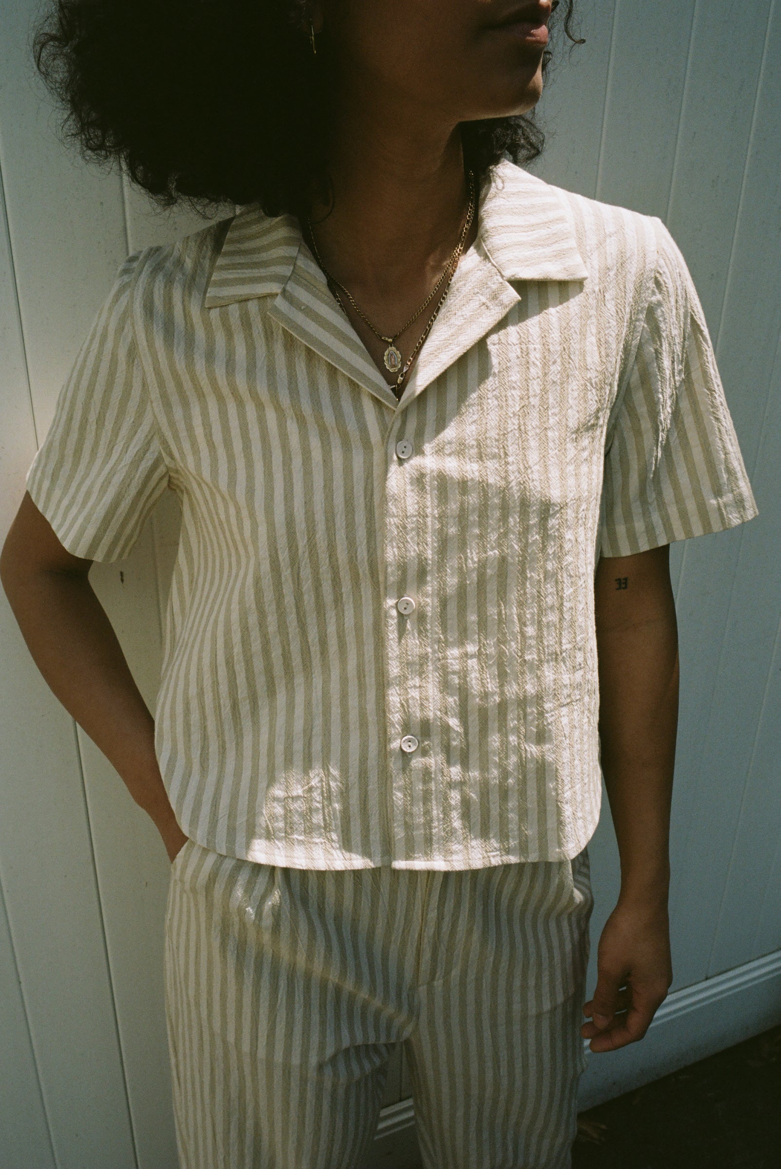 Lisa Button Down Jade Stripe