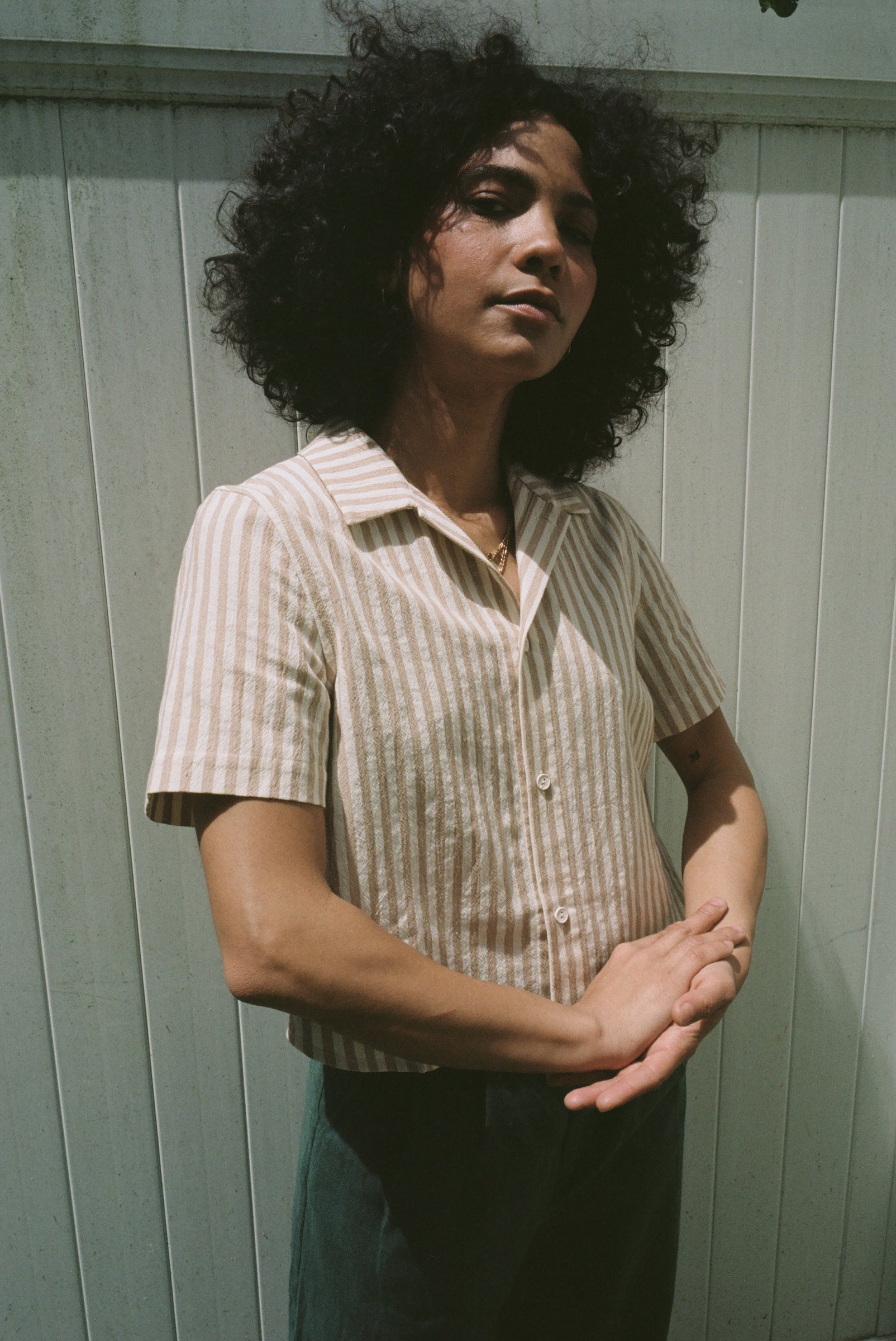 Lisa Button Down Blush Stripe