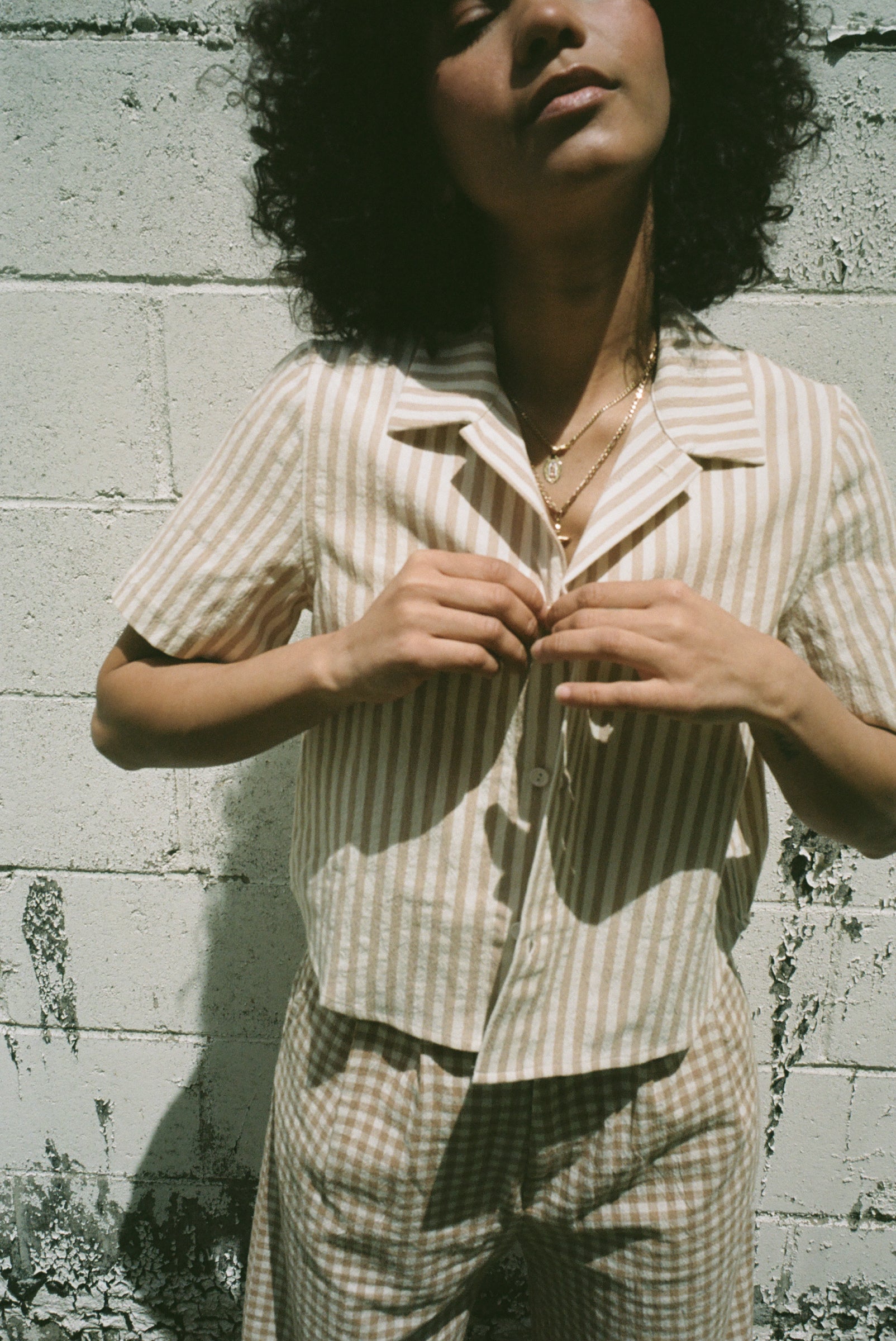 Lisa Button Down Blush Stripe