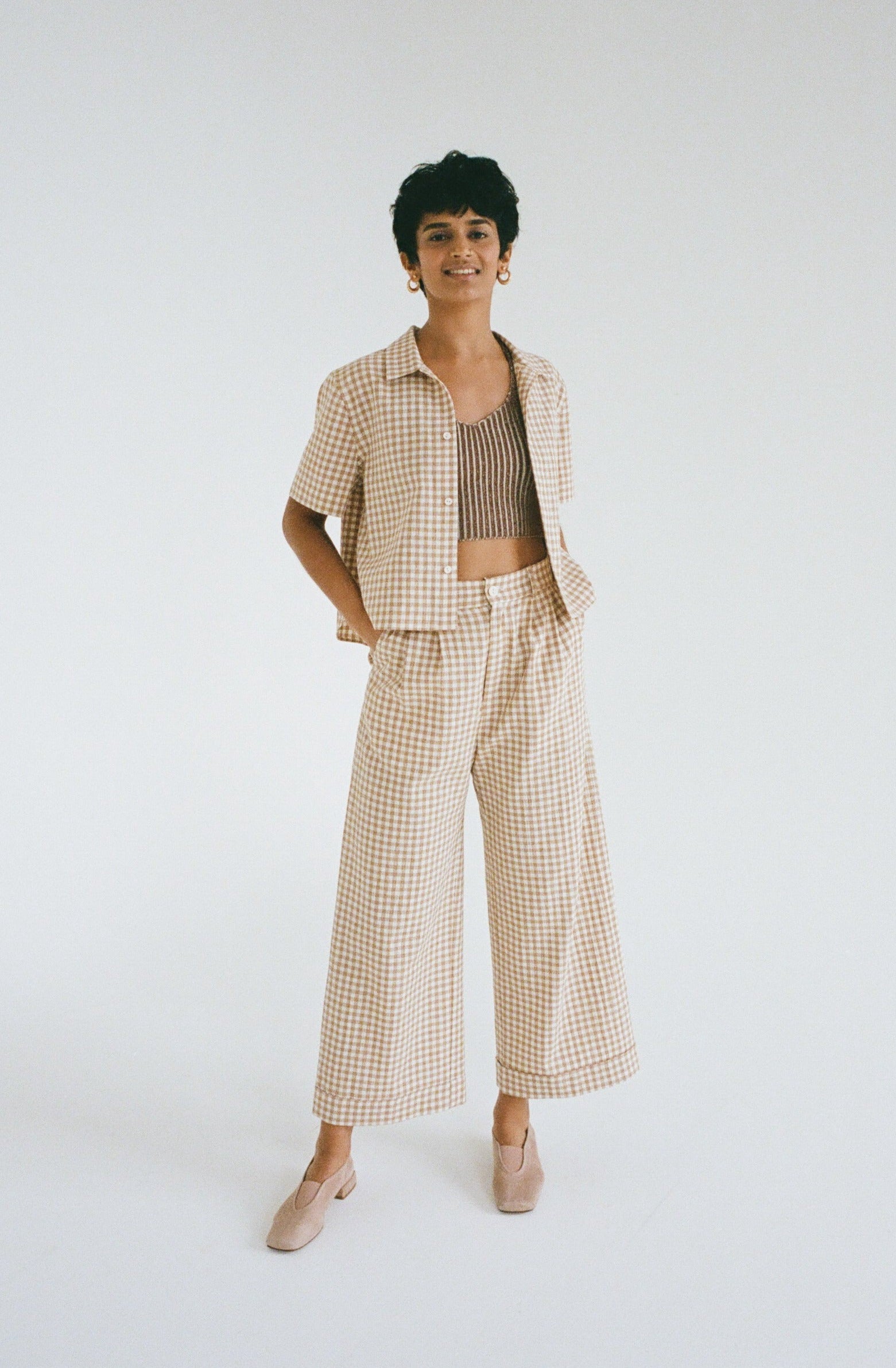 Lisa Button Down Blush Gingham