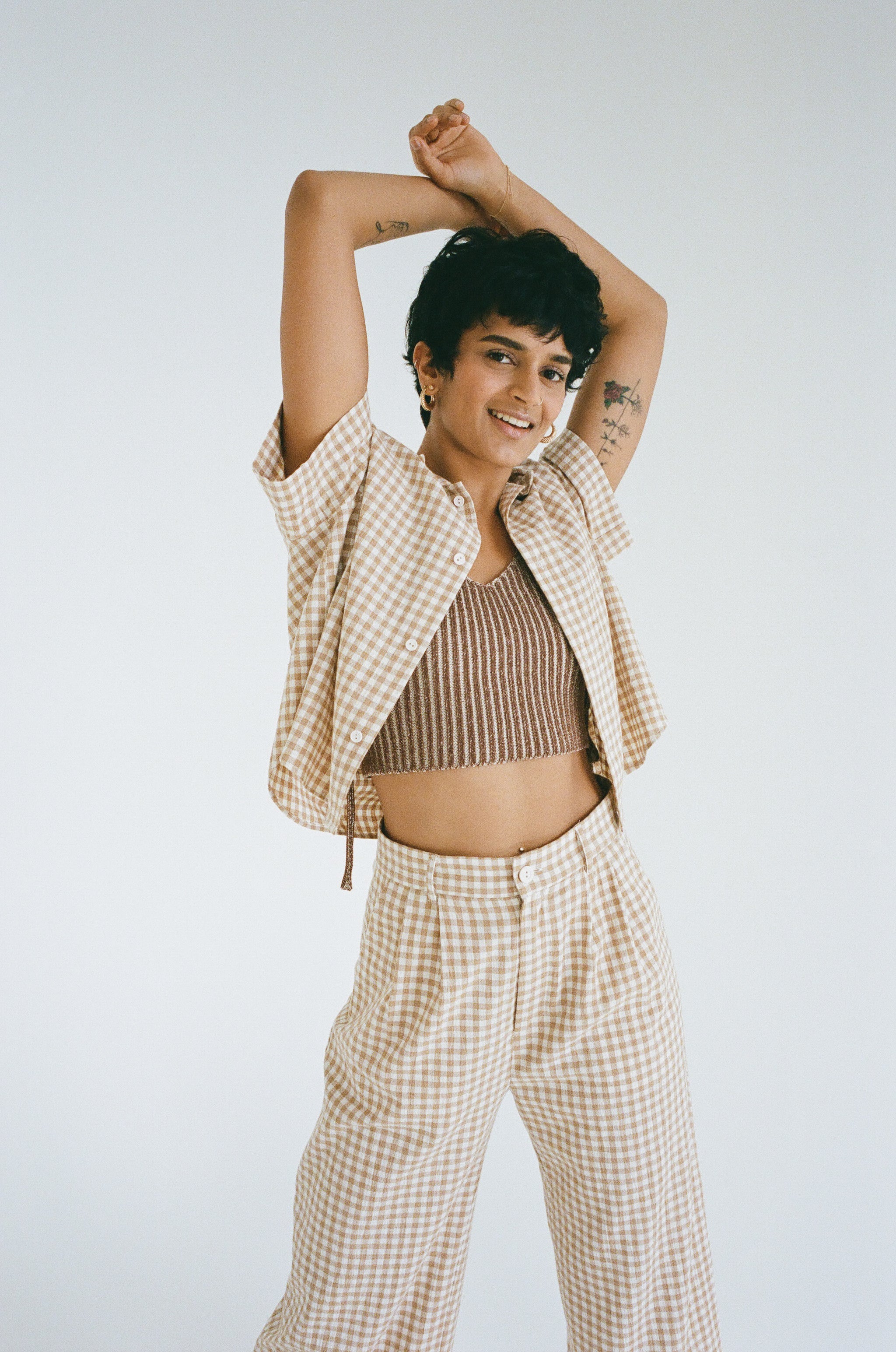 Alma Trouser Blush Gingham