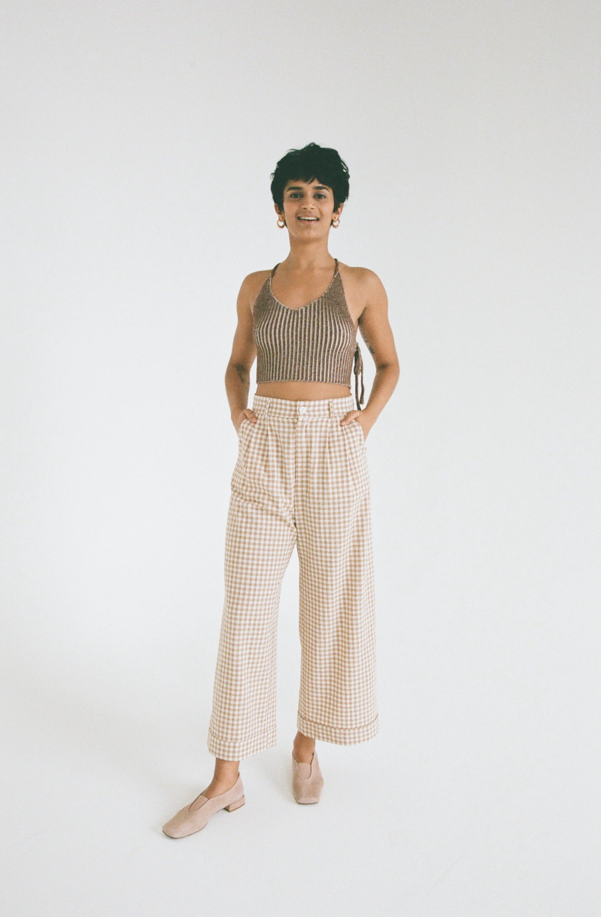 Alma Trouser Blush Gingham