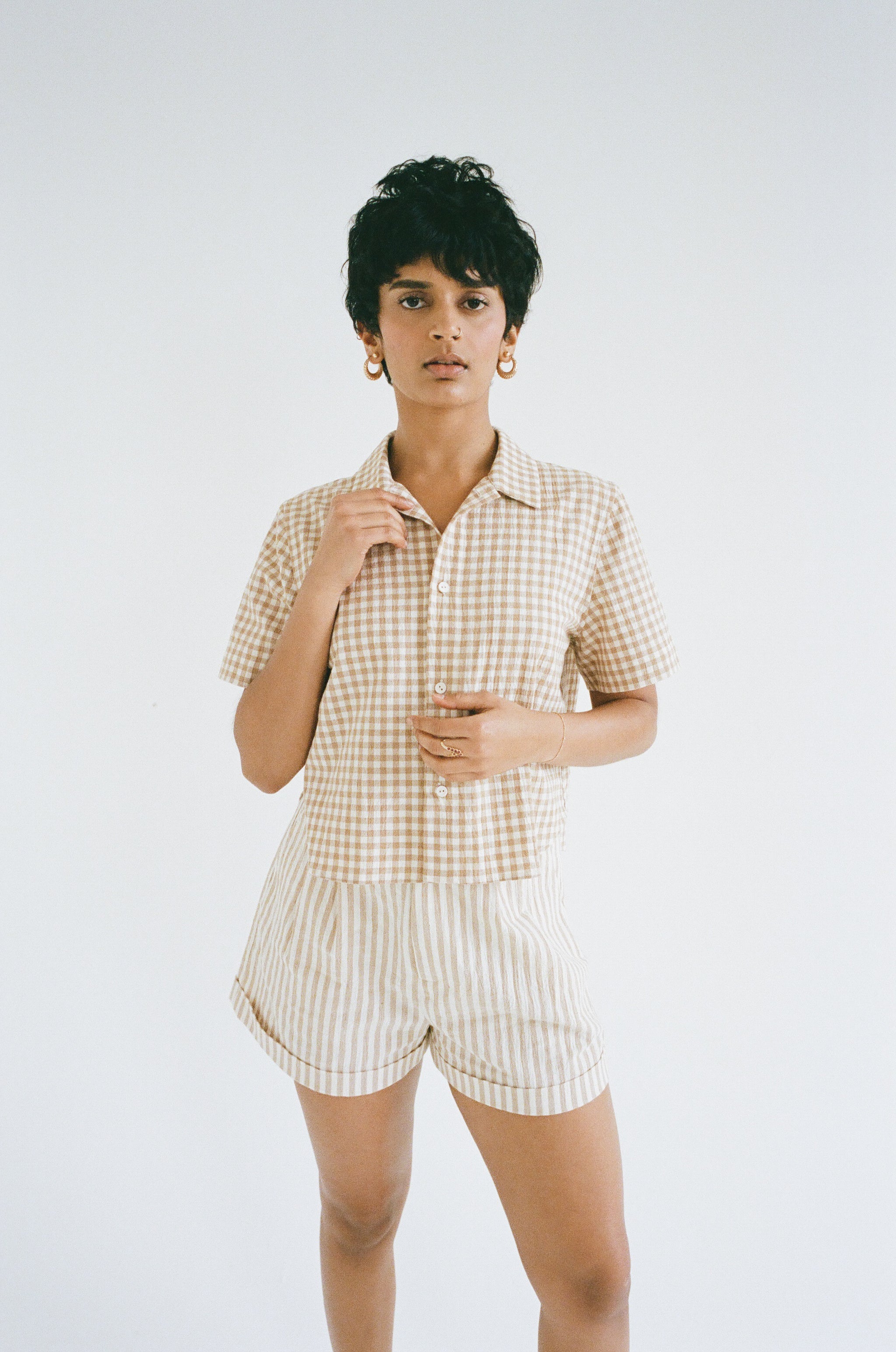 Lisa Button Down Blush Gingham